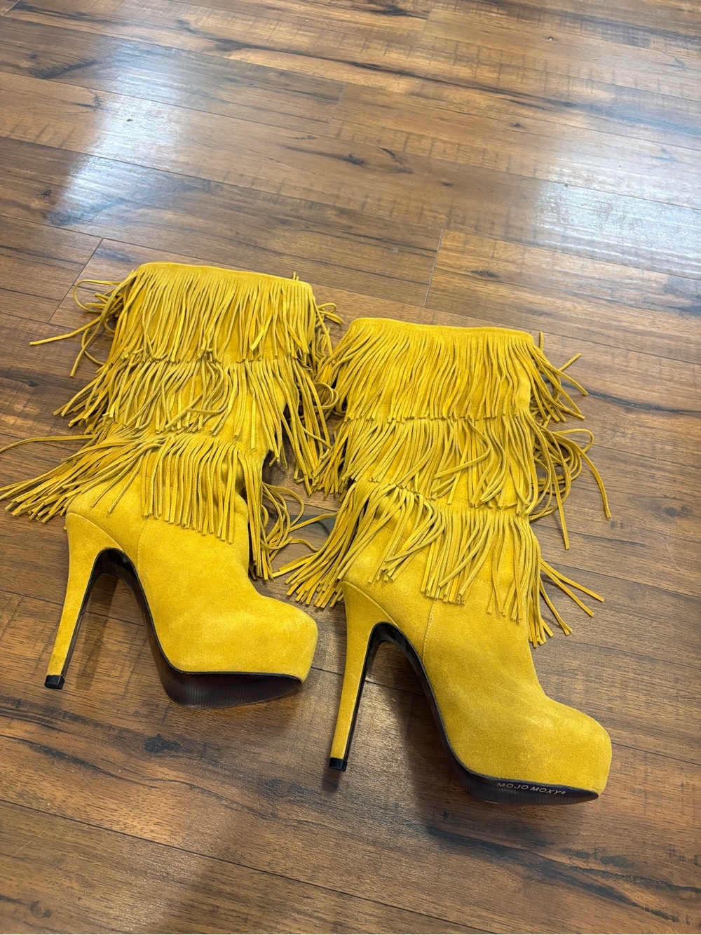 Mojo Moxy Mustard Yellow Suede Front Boots Stilleto Heel Western Boho Size 6
